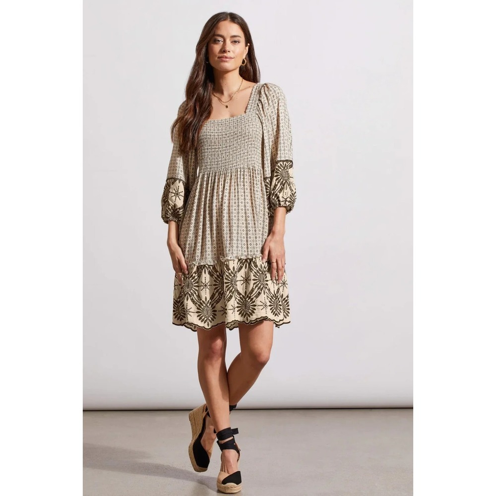 Tribal Femme Women Wyola Wear 2 Ways Printed Dress with Embroidery Sz S Beige